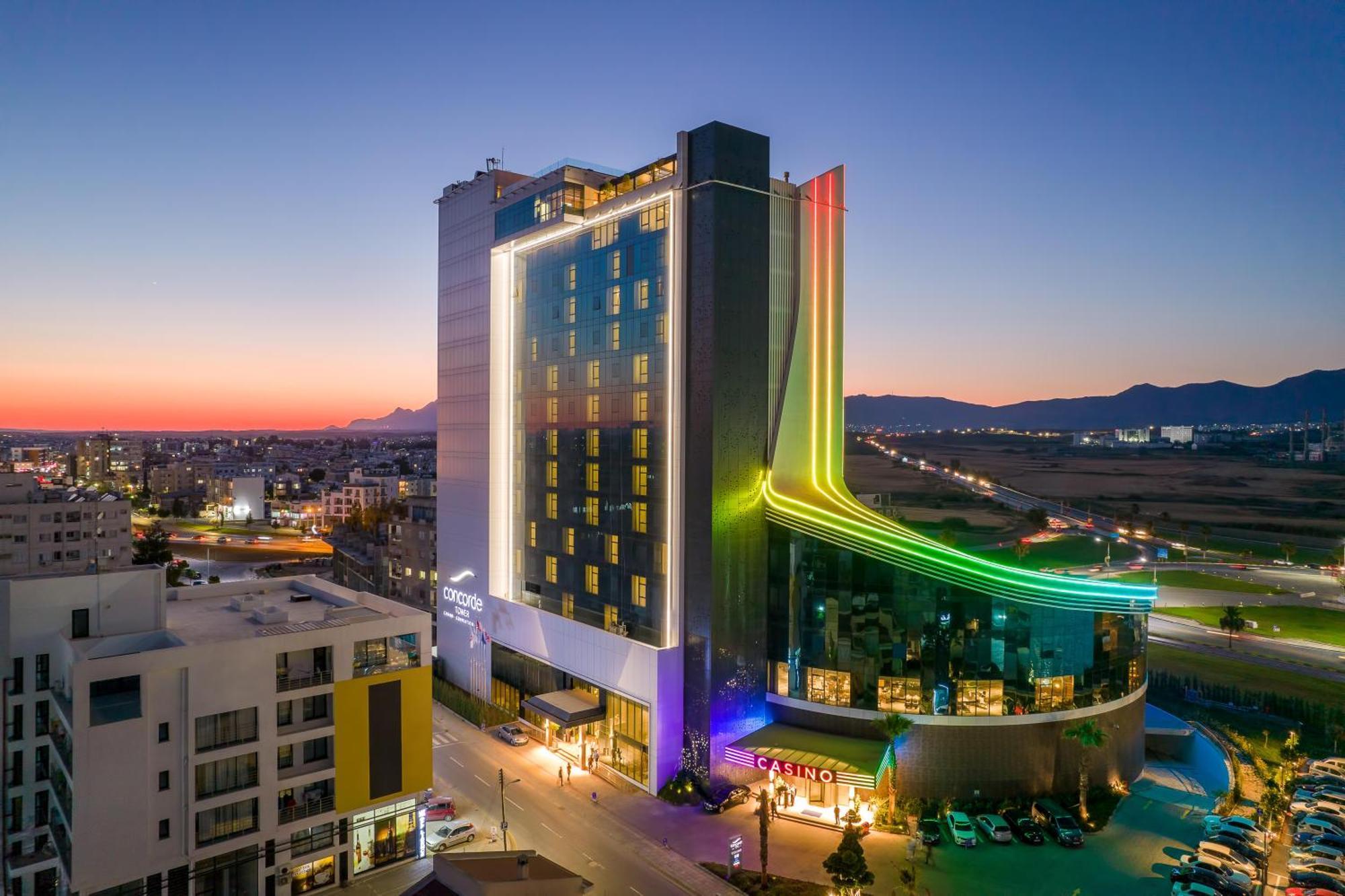 Concorde Tower Hotel & Casino Nikosia Bagian luar foto The hotel at night